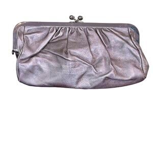 Express Metallic Silver Genuine Leather Clutch